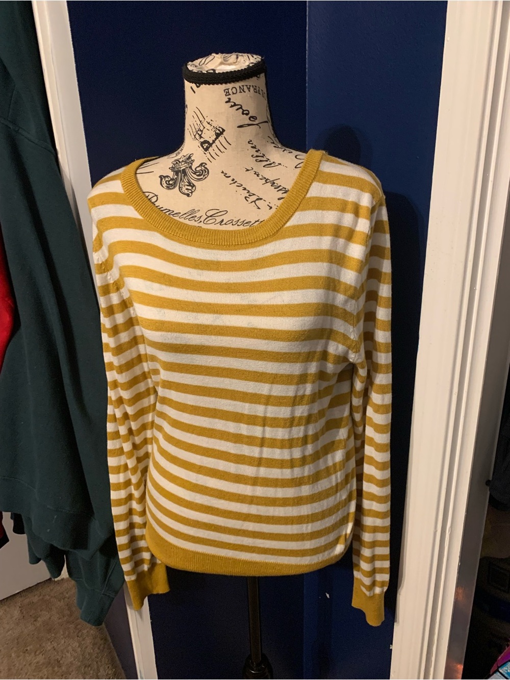 Love Tree Mustard and White Striped Crewneck Sweater